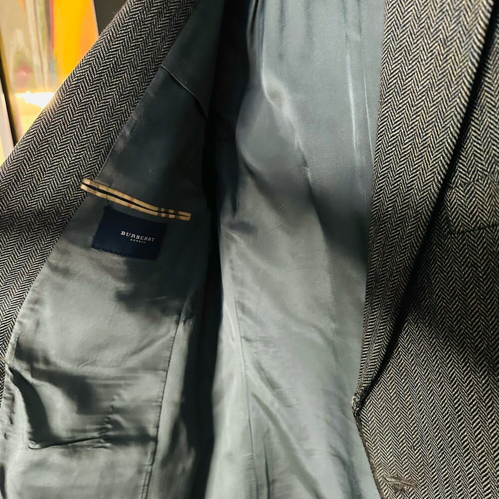 BURBERRY London Mens Gray Herringbone 44 Long Wool Silk Blend Blazer Size 44 - Picture 10 of 14